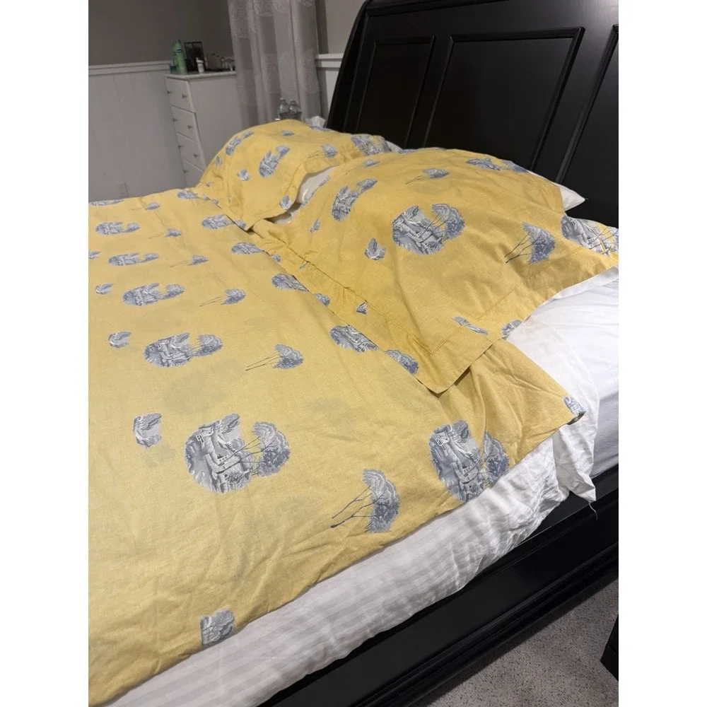 Yves Delorme Paris Queen Reversible Duvet Cover + 2 Shams Luxury Percale France